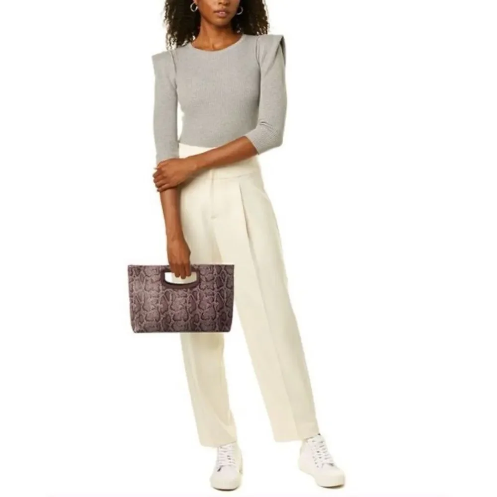 J.Mclaughlin Eliana Snake-Em-bossed Leather Clutch, Brown / Néw No Tags